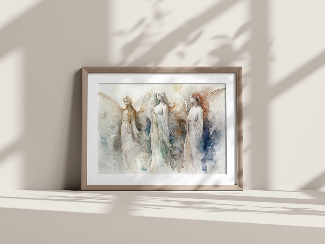 Three Angels Soft Watercolor Spiritual Guardian Angel Art Print - Image 3