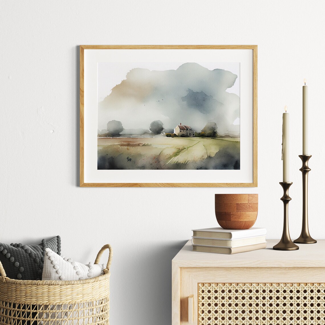 Countryside Farmhouse Watercolor Country Landscape Art Print - Image 4
