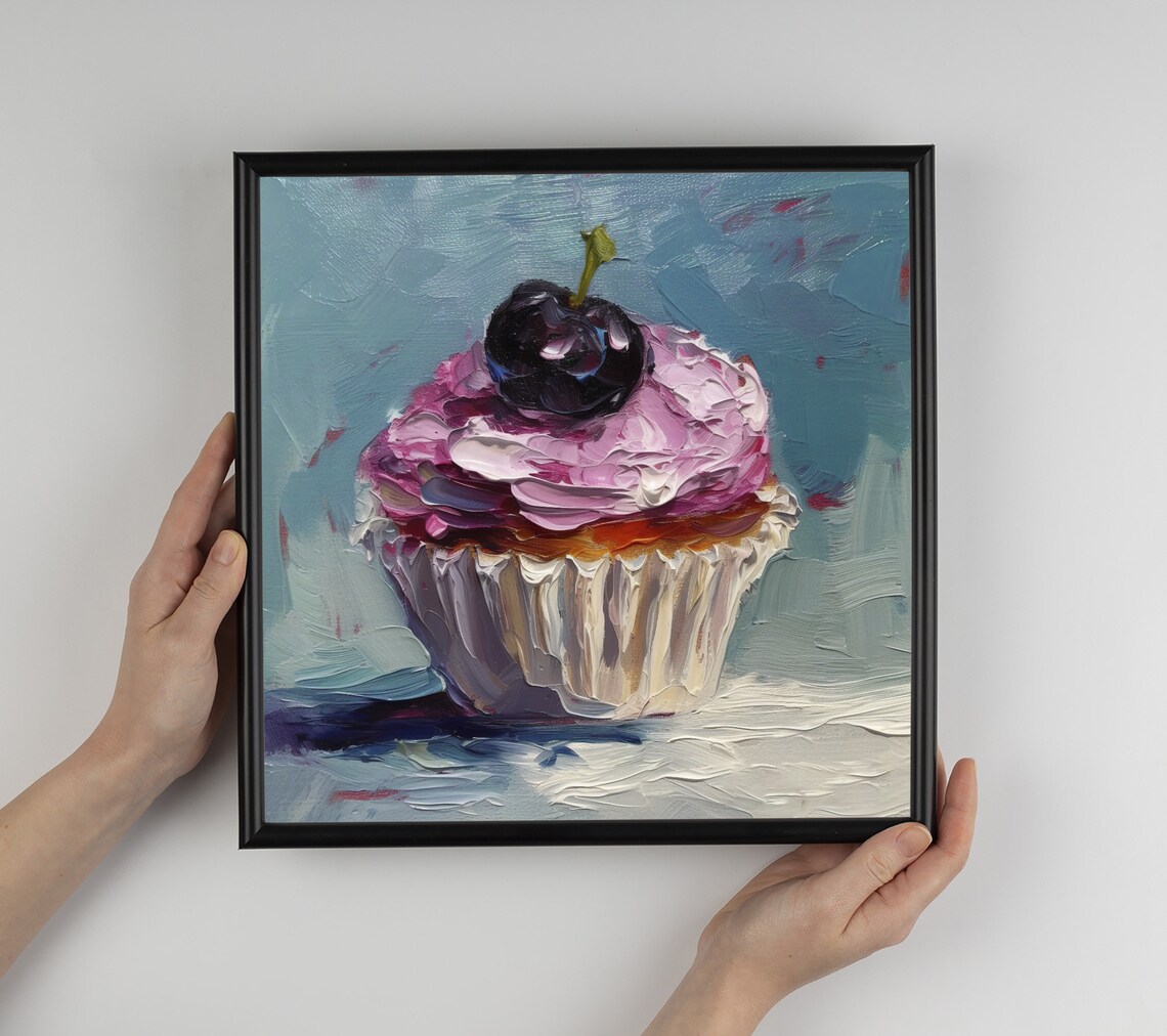 Cupcake Oil-Painting Dessert Still Life Art Print - Image 3