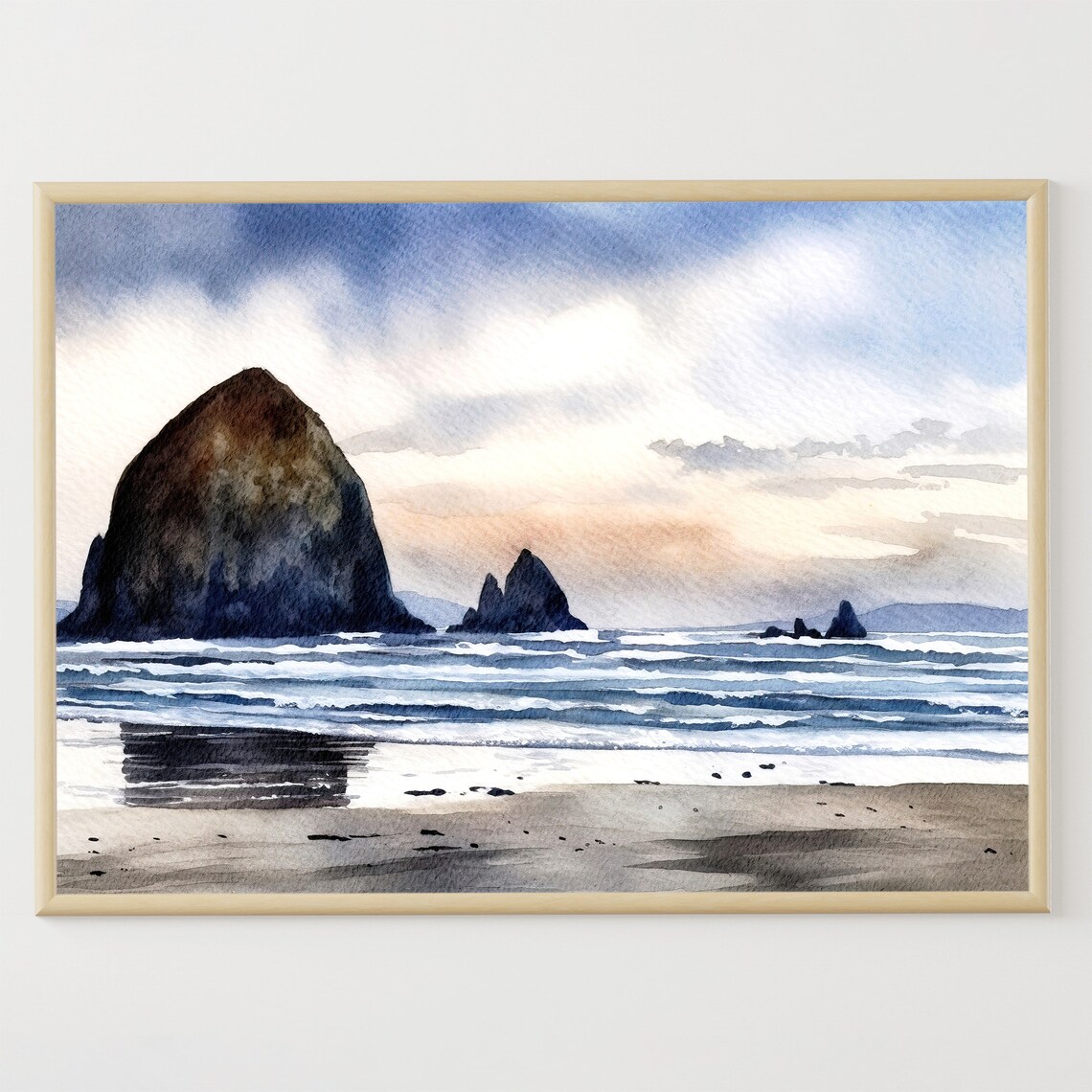 Cannon Beach Oregon Watercolor Travel Poster