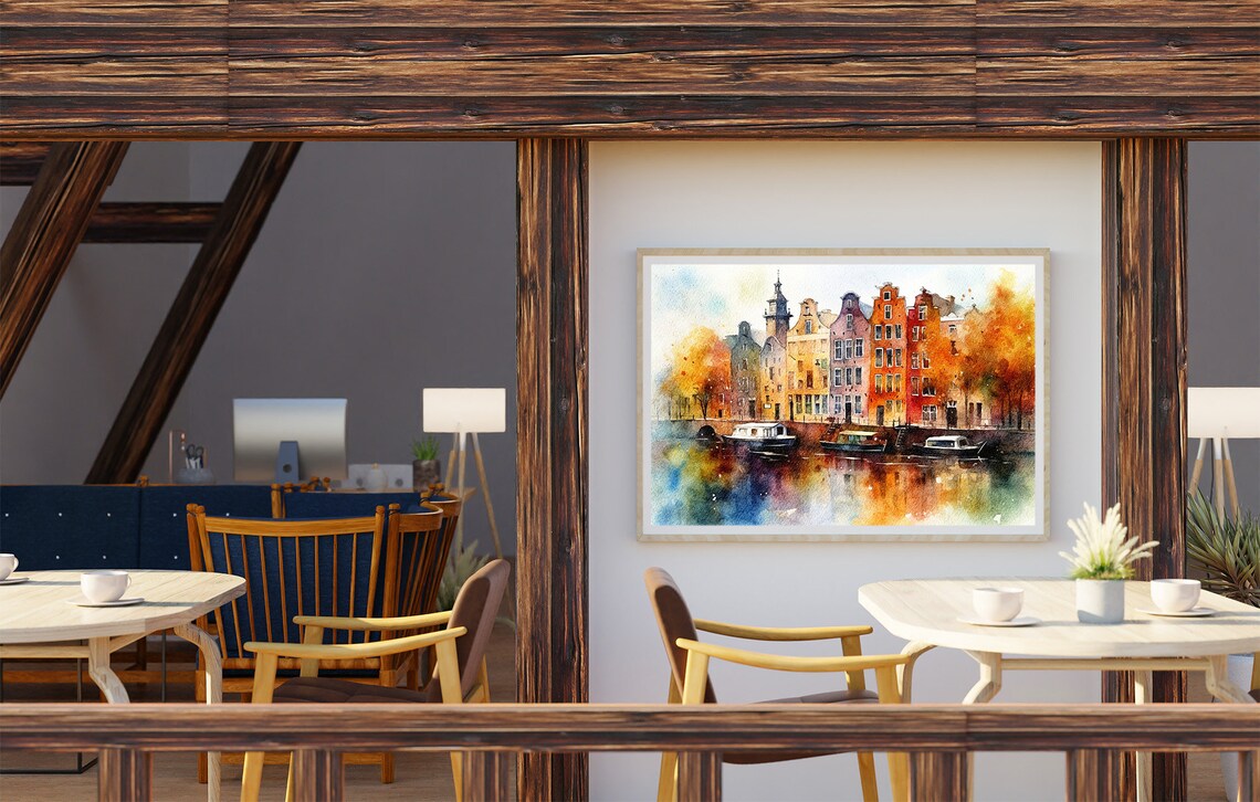 Amsterdam Watercolor Cityscape, Old Town Art Print - Image 2
