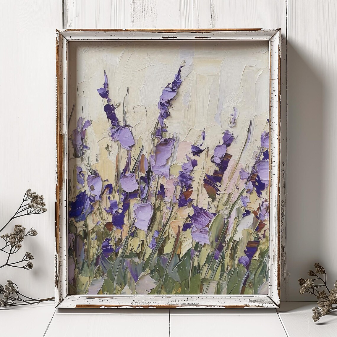 Lavender Wildflowers Oil Painting Art Print, Farmhouse - Image 2
