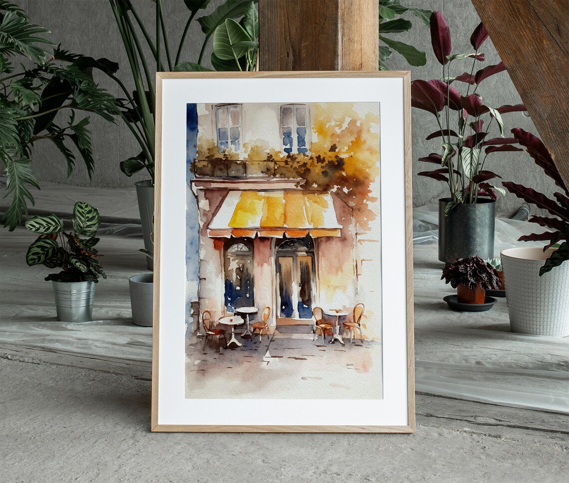 Paris Cafe Watercolor French Cityscape Art Print - Image 2