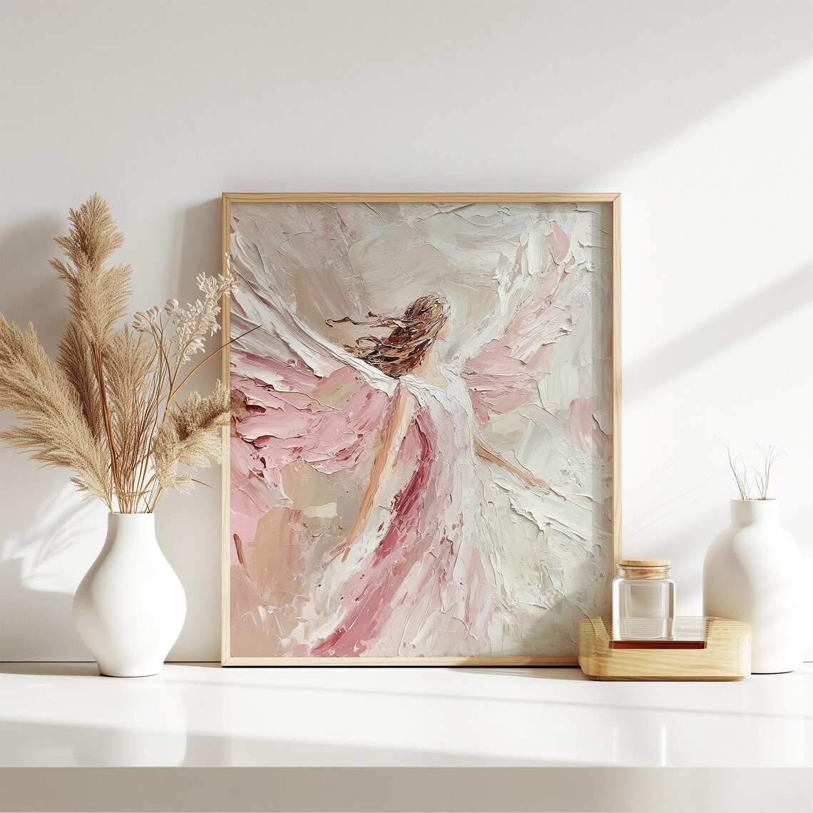 Guardian Angel Christmas Oil Painting Art Print - Image 3