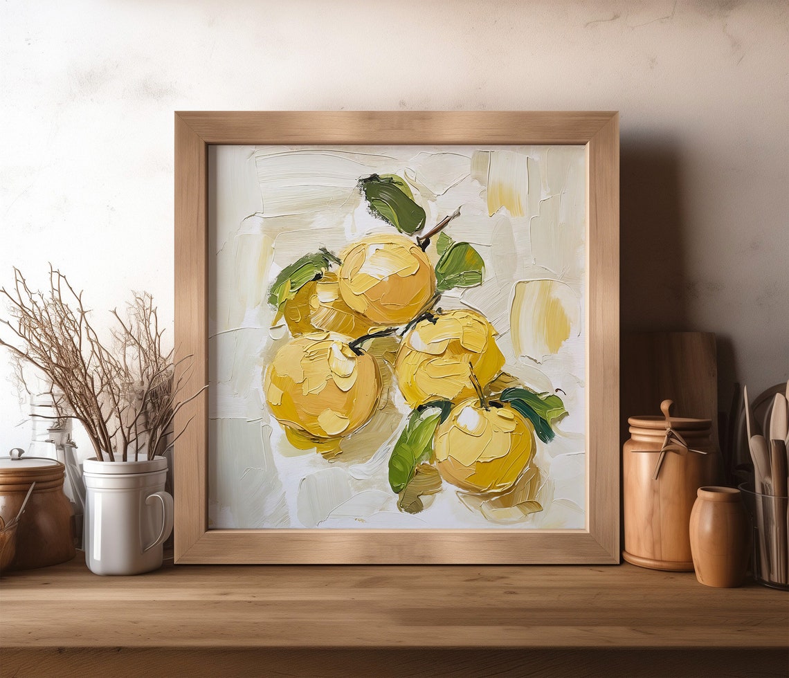 Yellow Plums Branch Impasto Oil Fruit Still Life Kitchen Art Print - Image 4