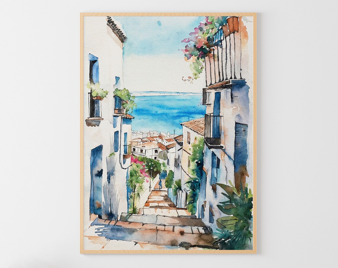Sicily Cityscape Watercolor Art Print, Italian Street