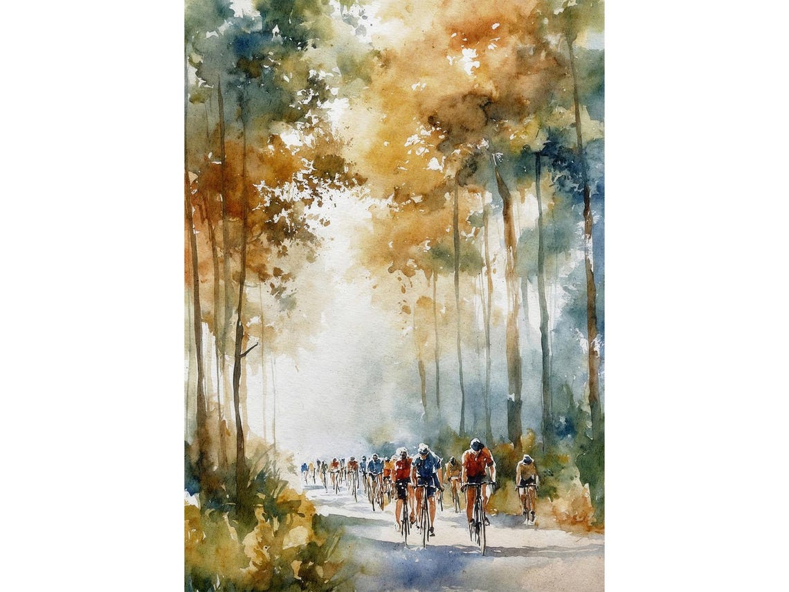 Road Cycling Peloton Forest Race Watercolor Sports Art Poster