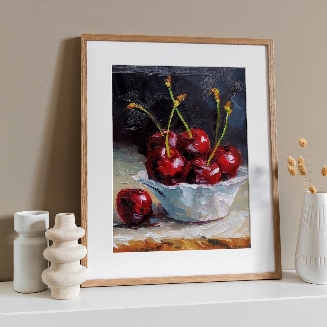 Cherry Still Life Art Print, Oil Painting Style - Image 3