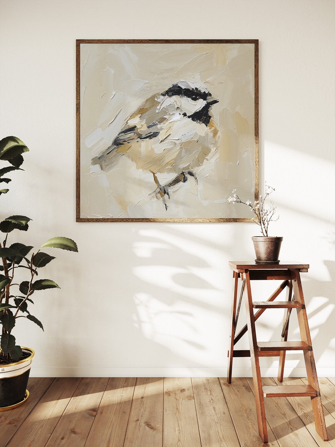 Titmouse Neutral Beige Minimalist Bird Art Print - Image 3