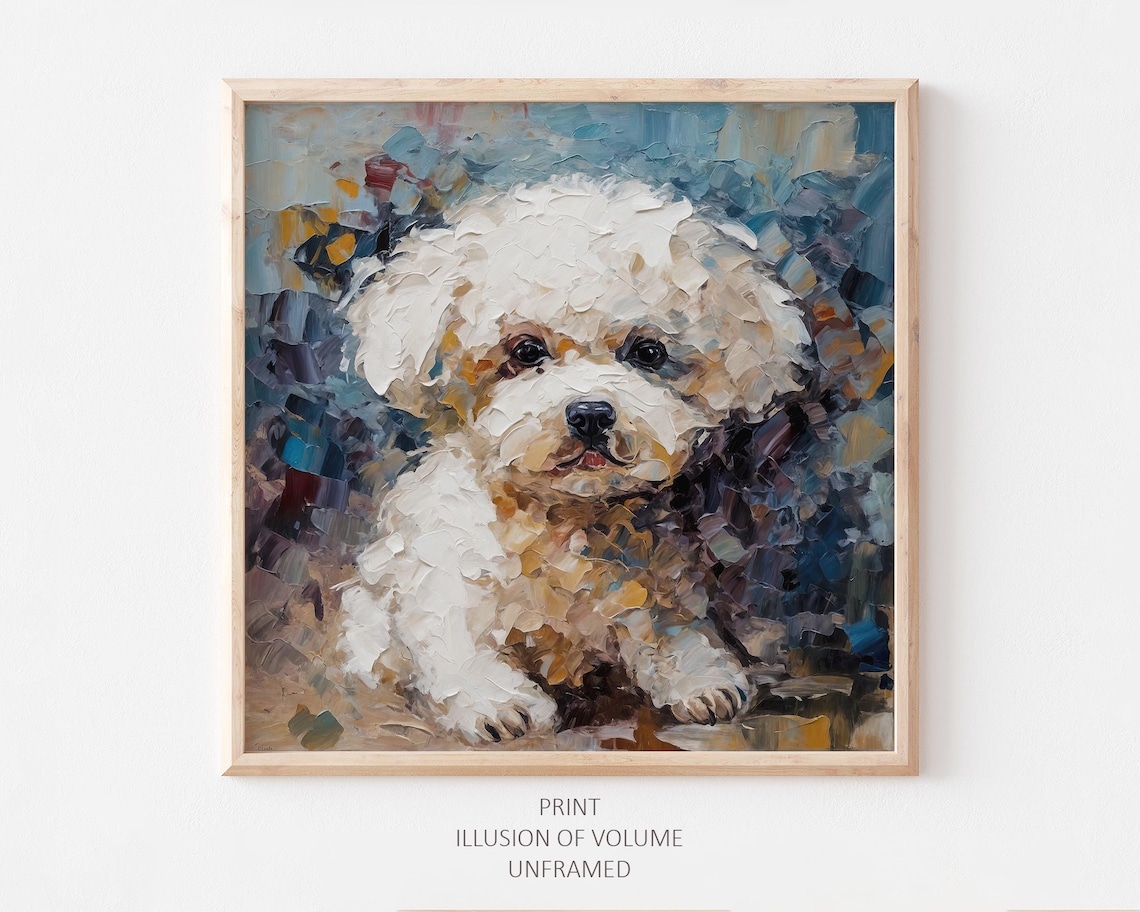 Bichon Frise Oil Print, Cute Puppy Wall Art Print