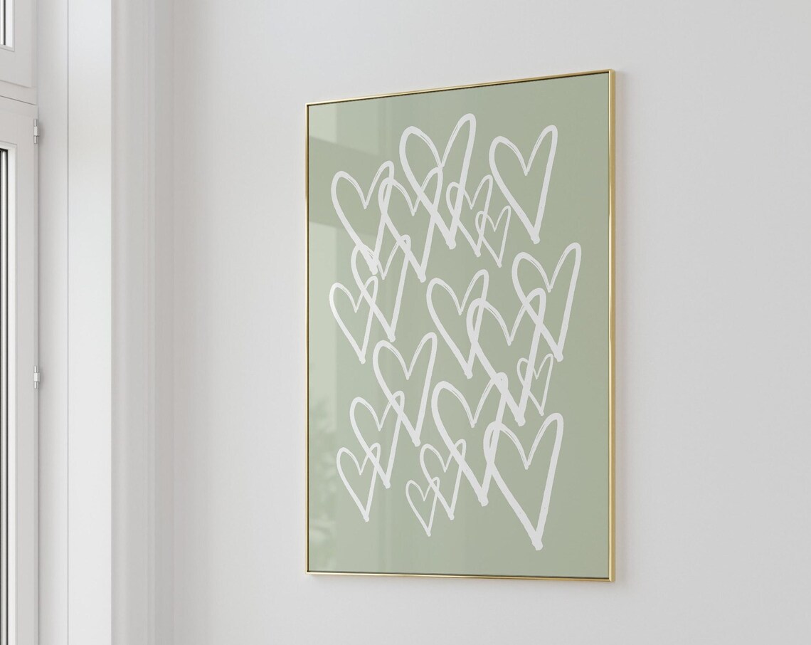 Sage Green Heart Art Print, Preppy Dorm Decor