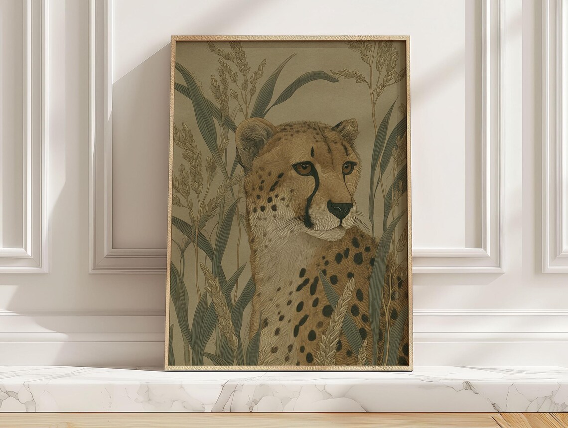 Vintage Cheetah Portrait Poster Print, Safari Animal