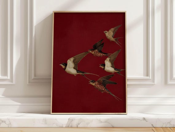 Swallow Birds Japanese Minimalist Poster