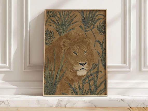 Modern Boho Lion Art Print, Minimalist Safari Poster