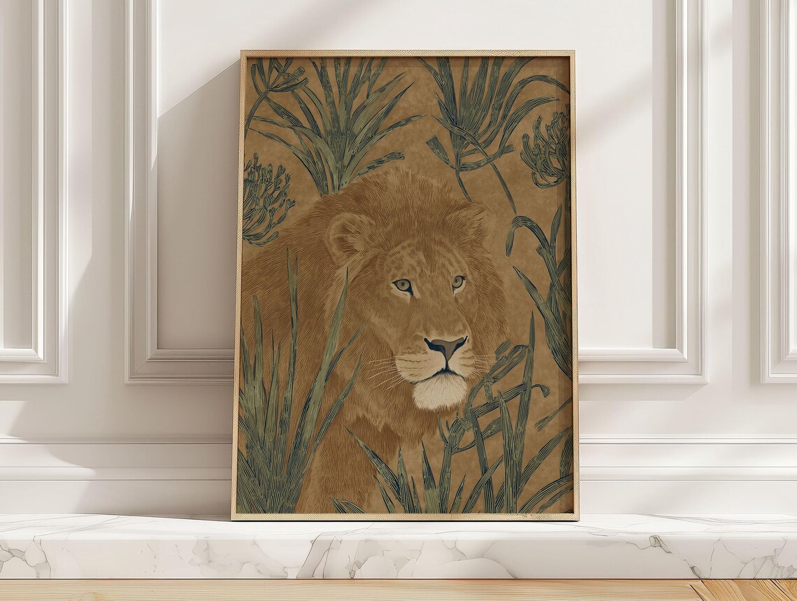 Modern Boho Lion Art Print, Minimalist Safari Poster