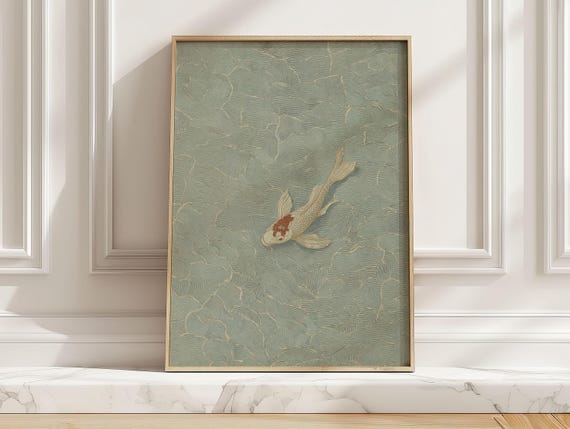 Minimalist Japanese Koi Fish Poster, Japandi Water Art