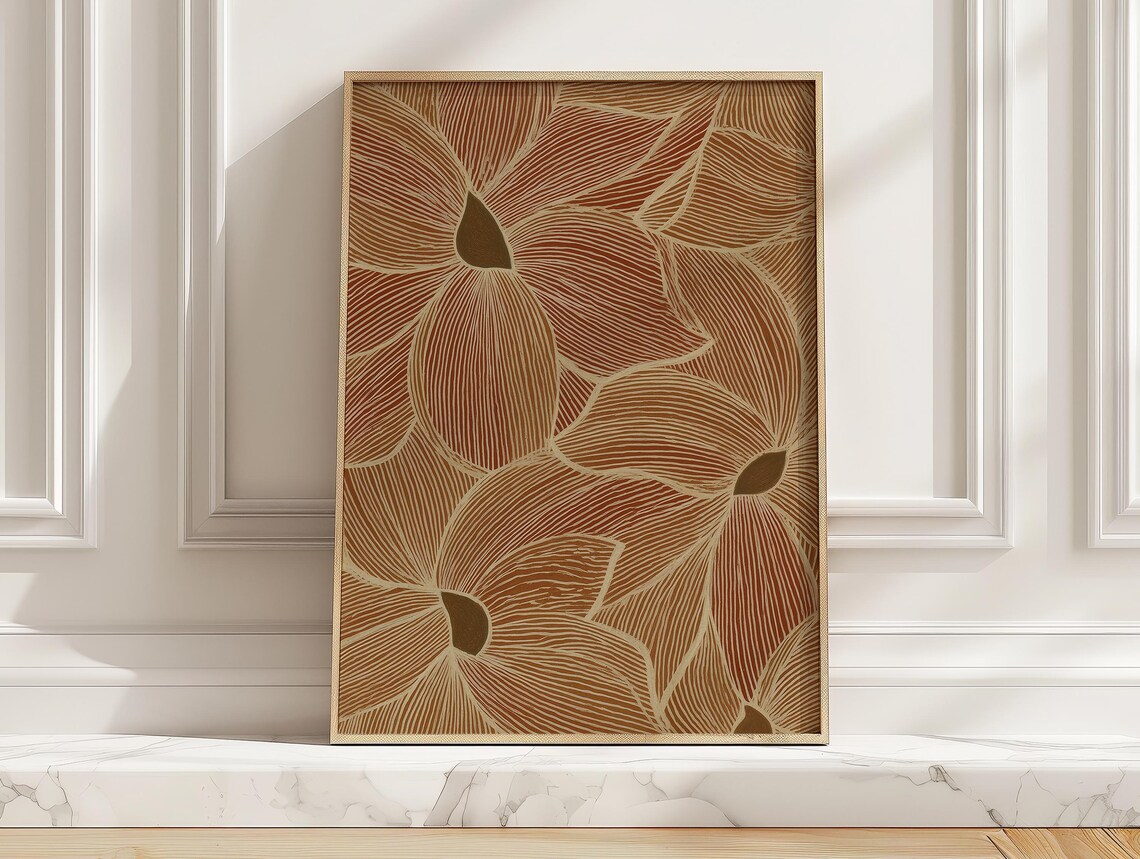 Modern Abstract Flower Art Print, Terracotta Floral Pattern