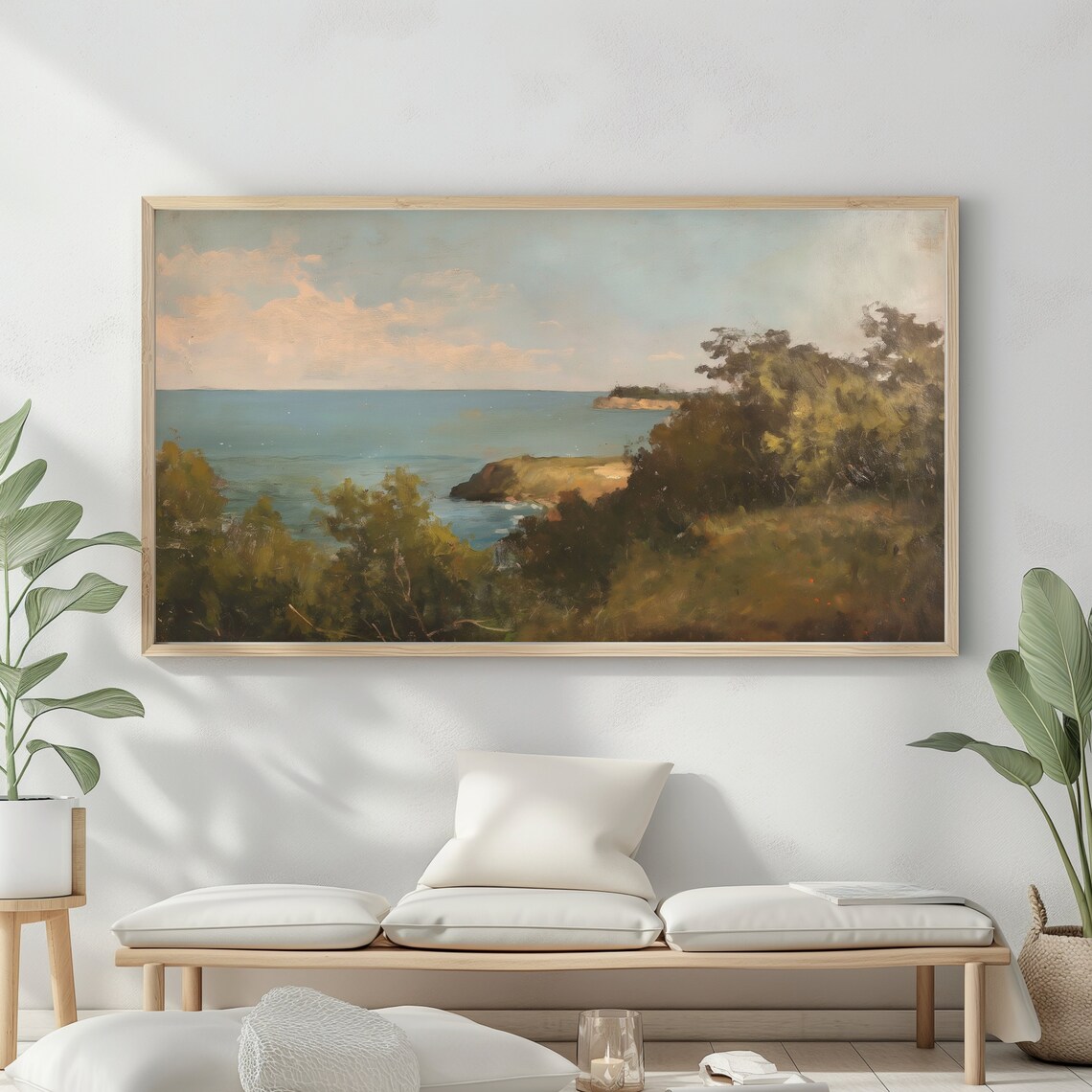 Frame Tv Art Vintage Beach Oil Painting Summer Sea Art Ocean Frame Tv Art Costal Landscape Blue Nautical Seascape - Image 2