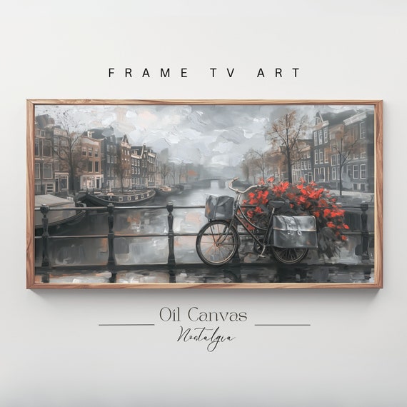 Frame Tv Amsterdam Oil Painting European Cityscape Dutch Canal Art Holland Landscape Moody