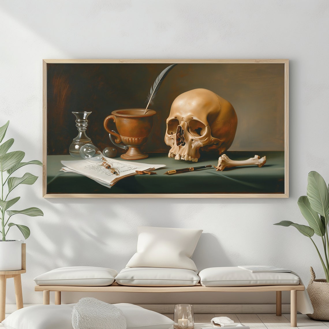 Vanitas Skull Still Life Quill Inkpot Dark Academia Gothic Wall Art - Image 2