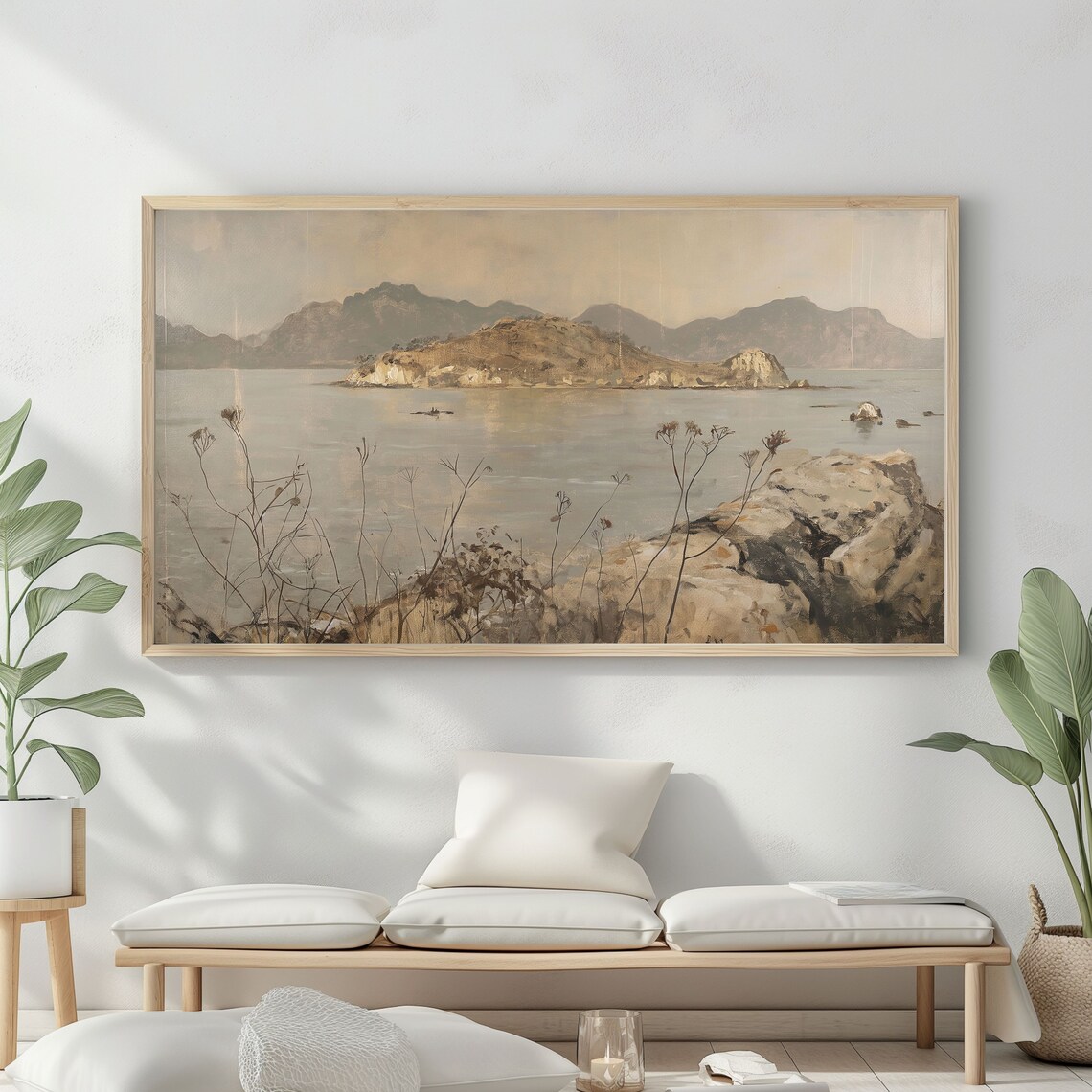 Frame Tv Art Vintage Beach Oil Painting Summer Sea Art Ocean Frame Tv Art Costal Landscape Blue Nautical Seascape - Image 2