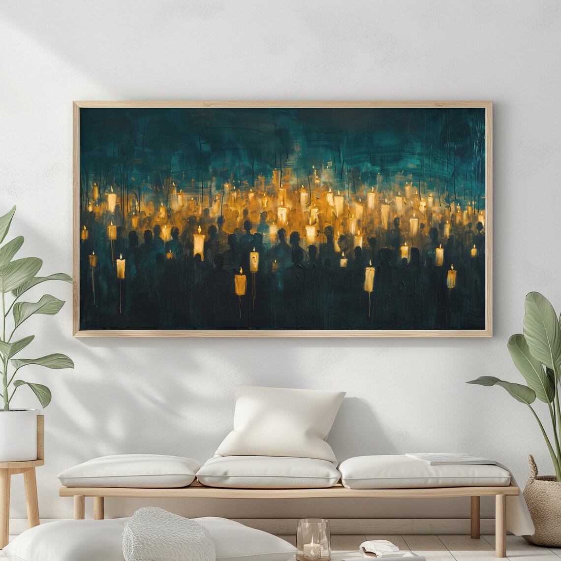 Spooky Candlelight Crowd Dark Teal Halloween Night Moody Gothic Wall Art Poster - Image 2