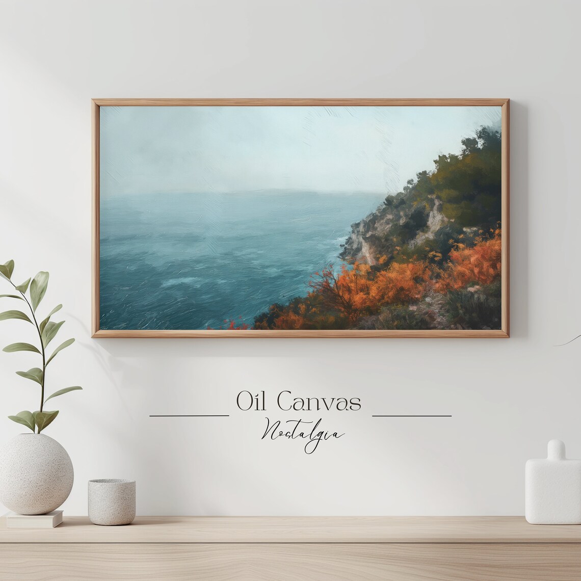 Frame Tv Art Vintage Beach Oil Painting Summer Sea Art Ocean Frame Tv Art Costal Landscape Blue Nautical Seascape - Image 3
