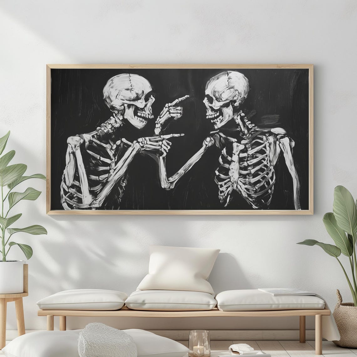 Halloween Frame Tv Art Funny Skeleton Painting Spooky Moody Decor - Image 2