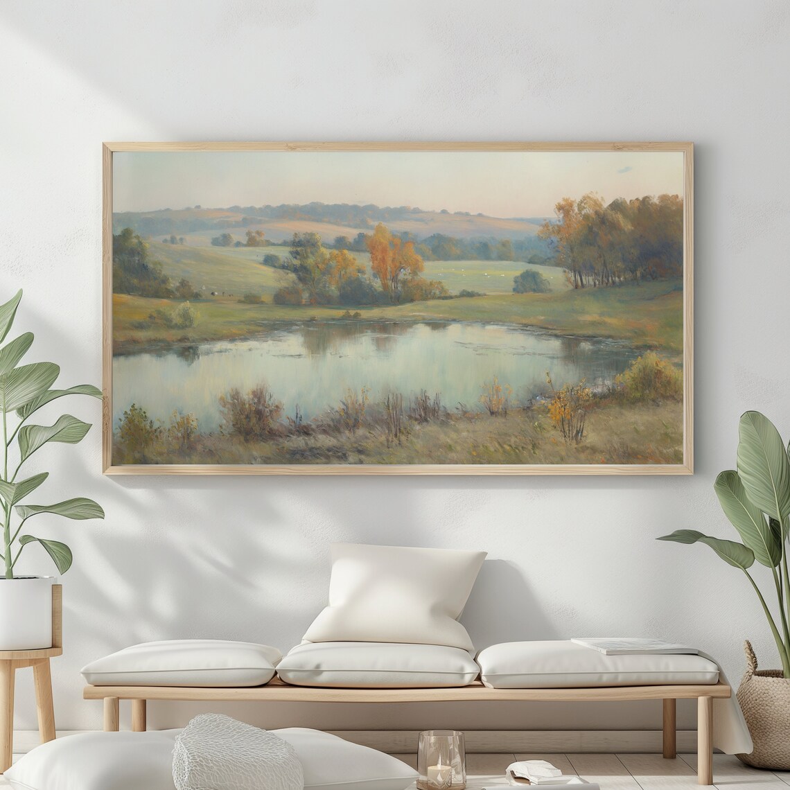 Autumn Pond Golden Hills Fall Foliage Serene Vintage Landscape Poster - Image 2
