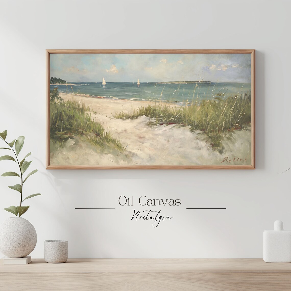 Frame Tv Art Vintage Beach Oil Painting Summer Sea Art Ocean Frame Tv Art Costal Landscape Blue Nautical Seascape - Image 3