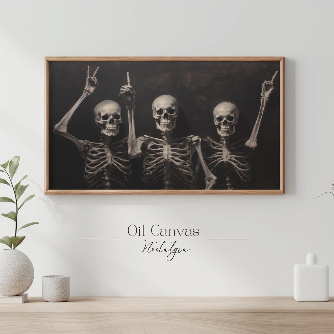 Halloween Frame Tv Art Funny Skeleton Painting Spooky Moody Decor - Image 3