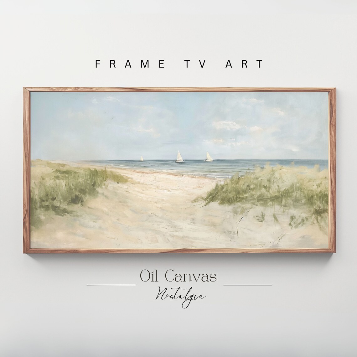 Frame Tv Art Vintage Beach Oil Painting Summer Sea Art Ocean Frame Tv Art Costal Landscape Blue Nautical Seascape