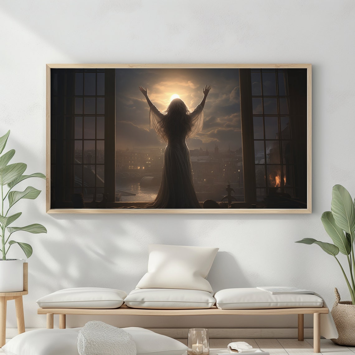 Witch Silhouette Full Moon Town Vintage Spooky Halloween Wall Poster - Image 2