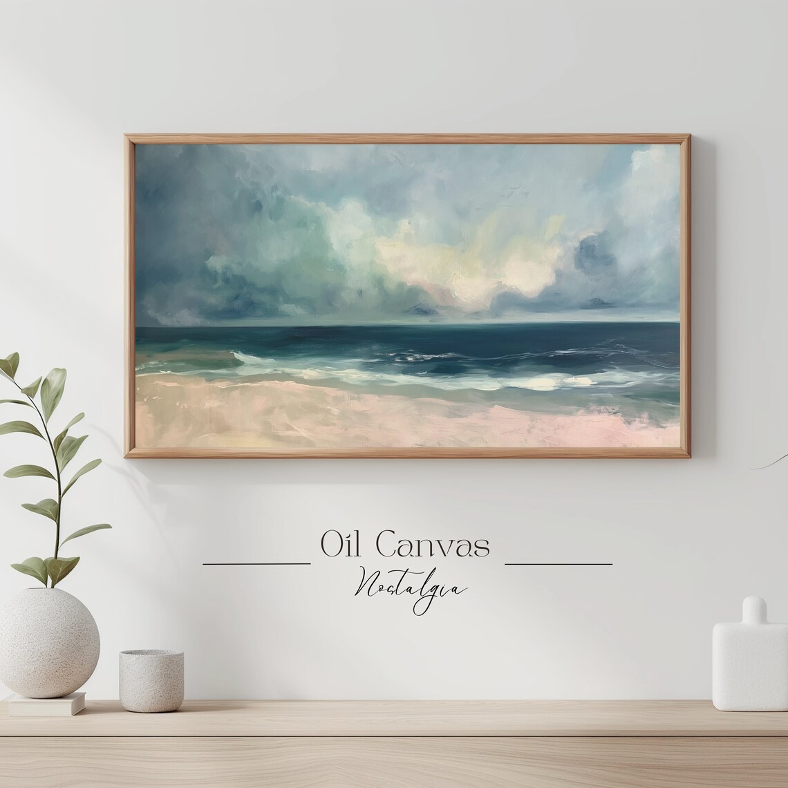 Frame Tv Art Abstract Beach Oil Painting Summer Sea Art Ocean Frame Tv Art Landscape Blue Nautical Seascape - Image 3