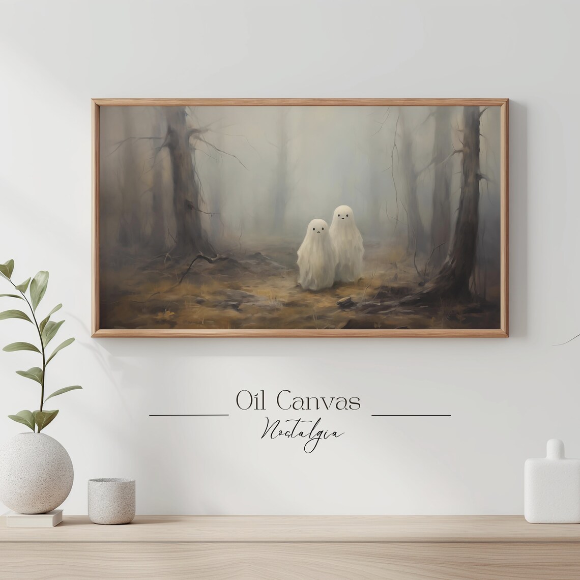 Floating Ghost Autumn Forest Orange Leaves Spooky Cute Halloween Wall Art Poster - Image 3