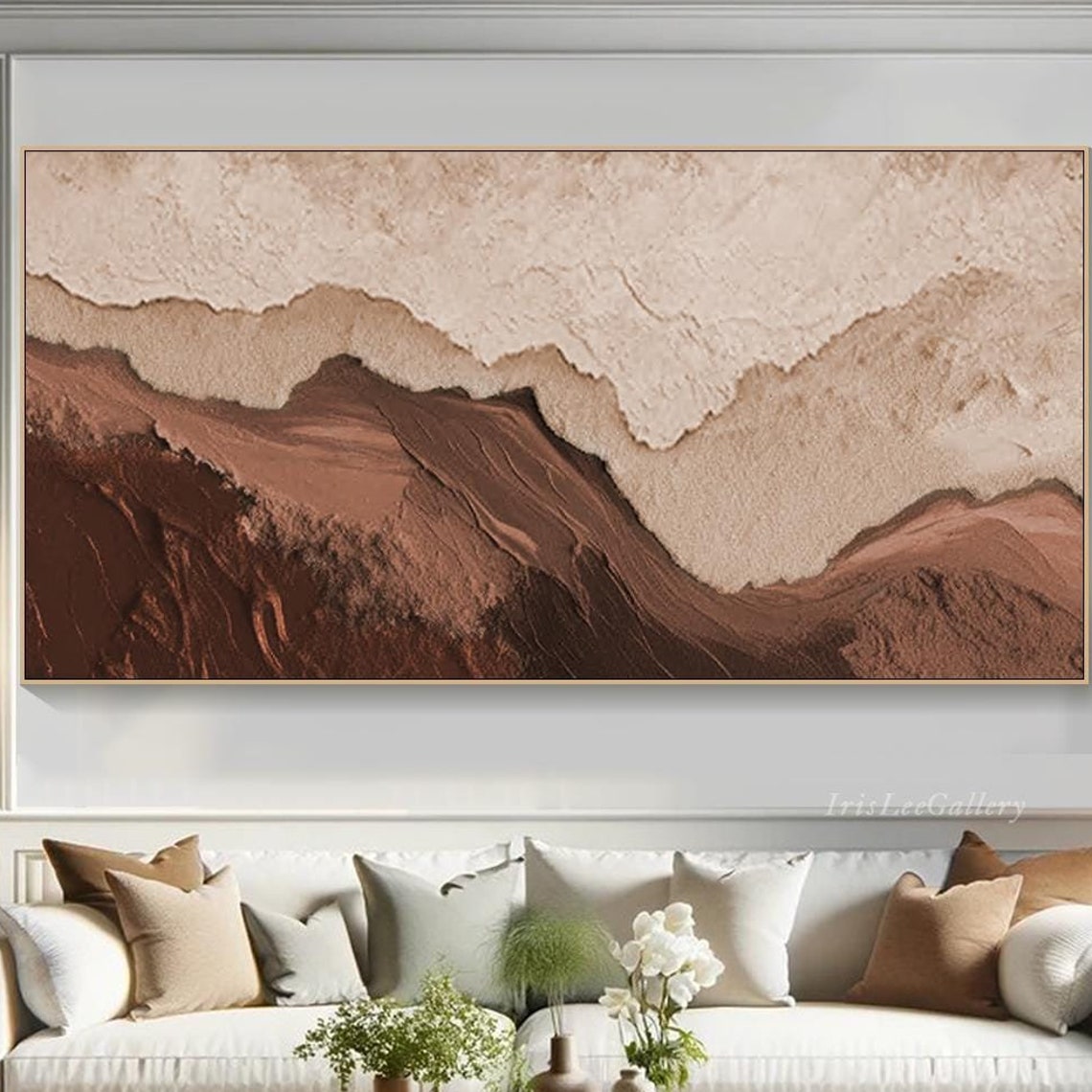 Terracotta Mountain Ridge Cream Abstract Earth Tone Painting Wall Art