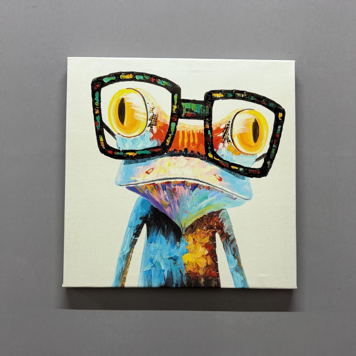 Rainbow Frog With Glasses, Christmas Decor Art Print