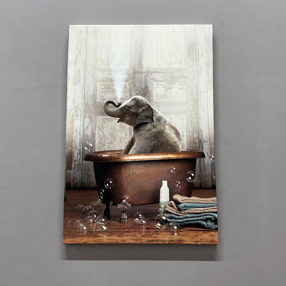 Cute Elephant Bathroom Wall Art Decor, Animal Poster