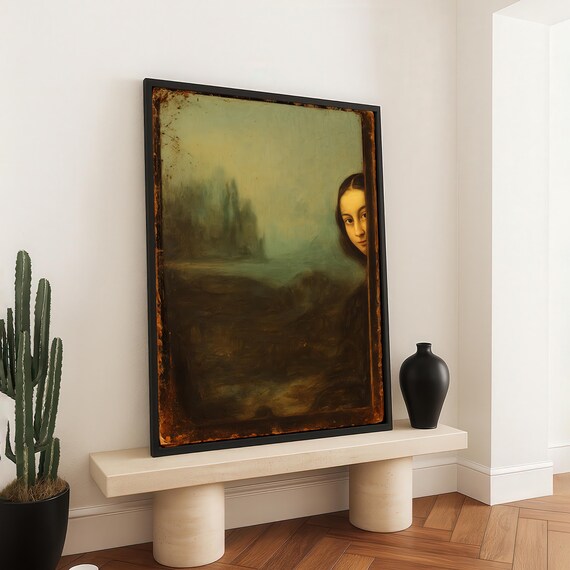 Vintage Style Girl Peeking Canvas Print Mysterious Classical Portrait Inspired By Old Master Paintings Renaissance Wall Art