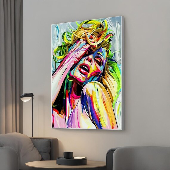 Vibrant Colorful Abstract Woman Portrait Bold Modern Canvas Poster