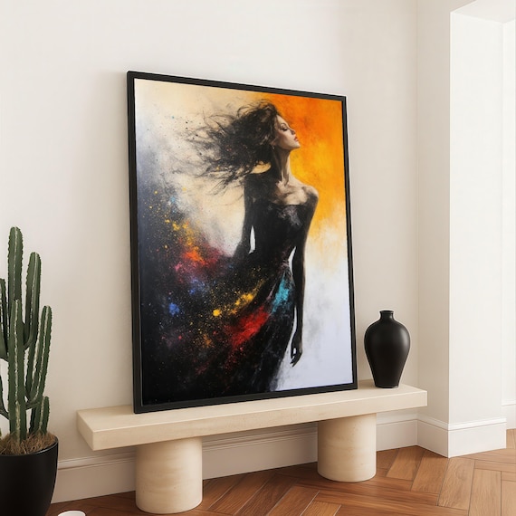 Woman Silhouette Abstract Color Splash Orange Modern Art Print