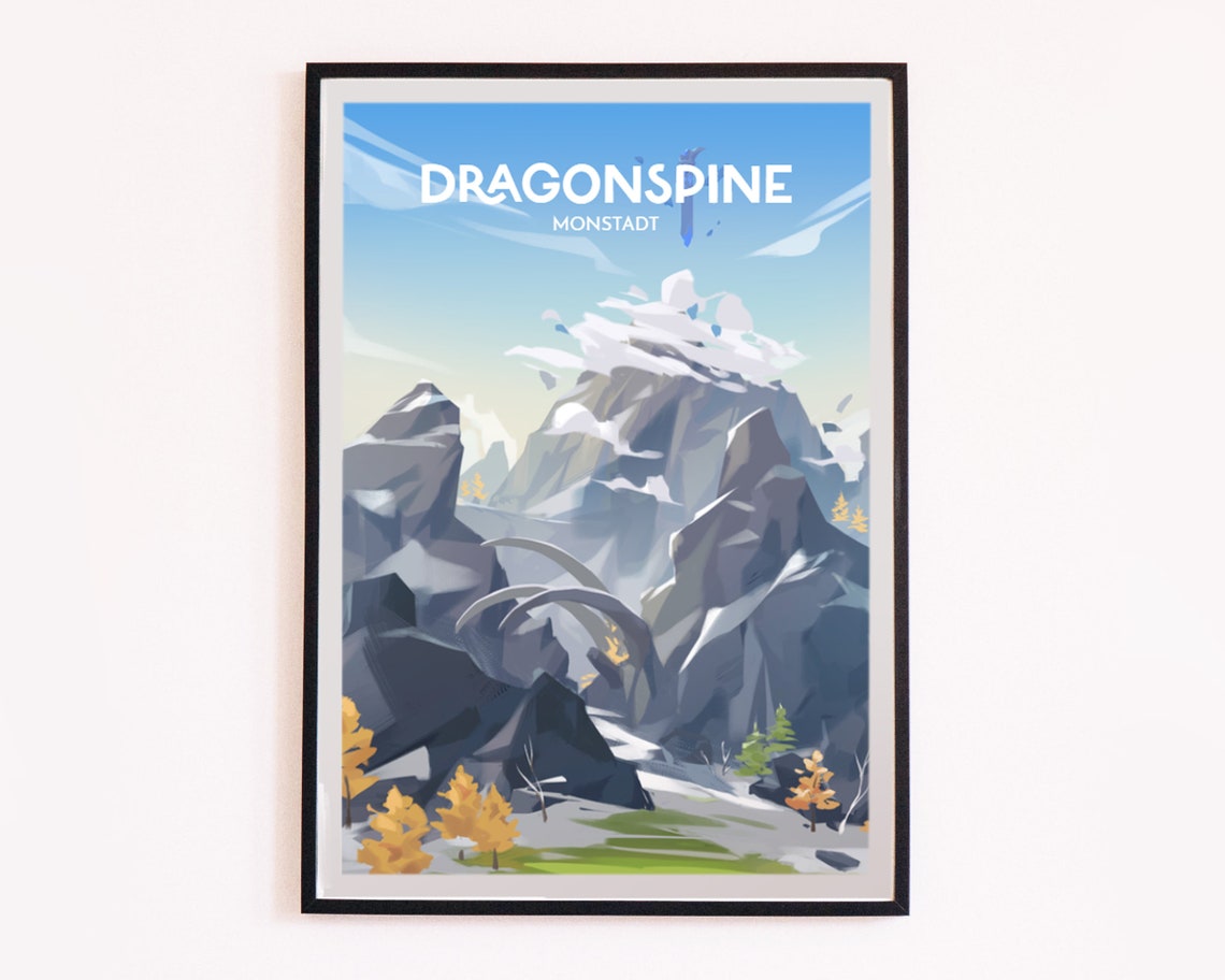 Dragonspine Mondstadt Snowy Mountain Genshin Impact Travel Poster