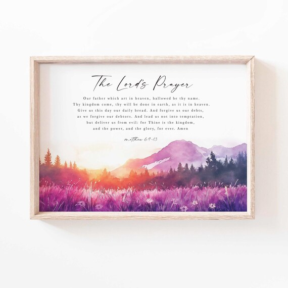 The Lord's Prayer Matthew 6:9-13 Purple Sunset Mountain Poster