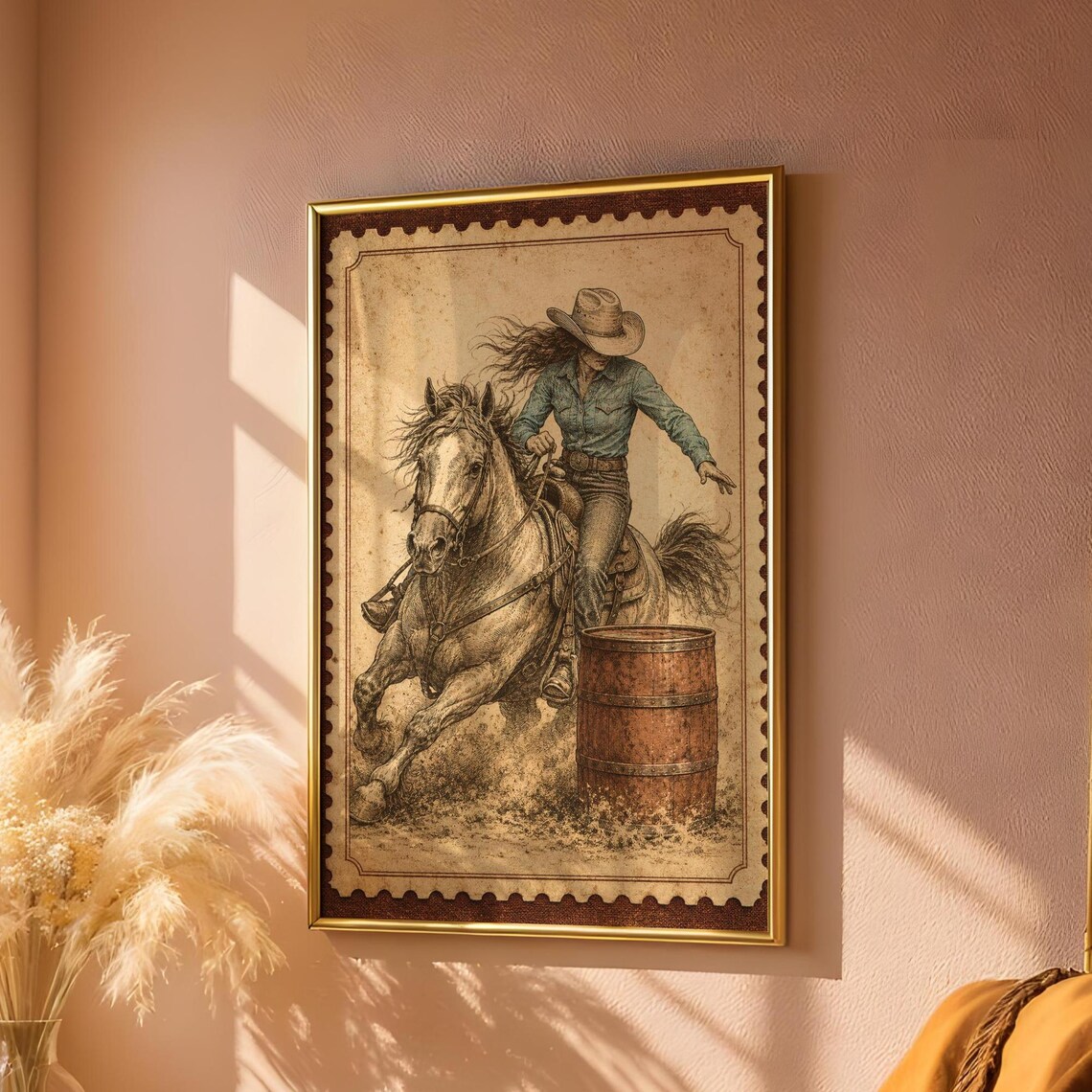 Vintage Cowgirl Barrel Racing Western Rodeo Art Print