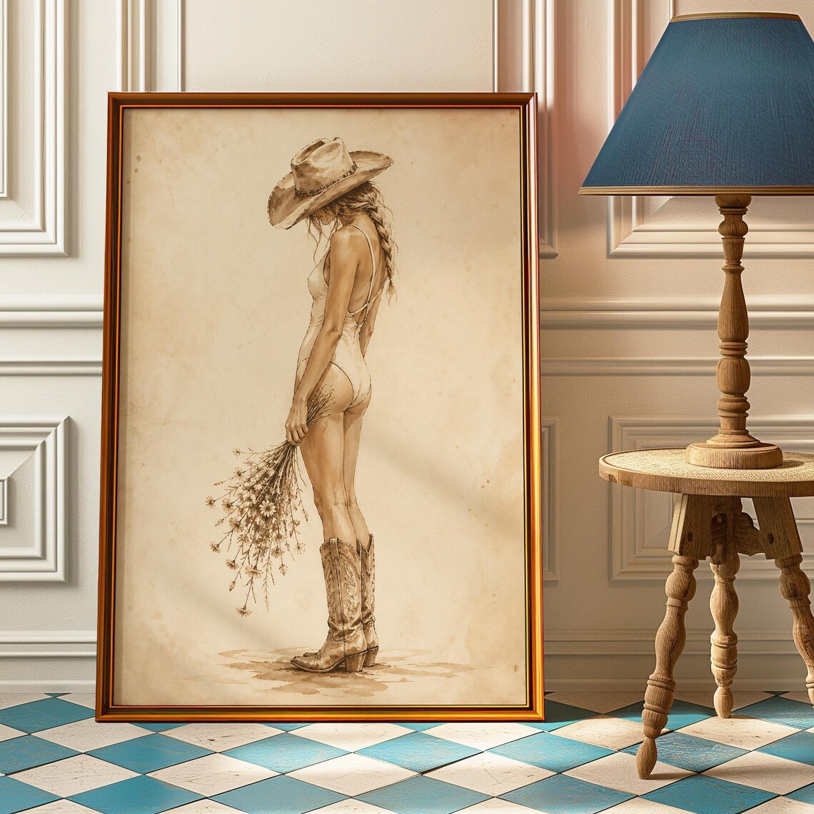 Cowgirl Wildflower Vintage Western Art Print