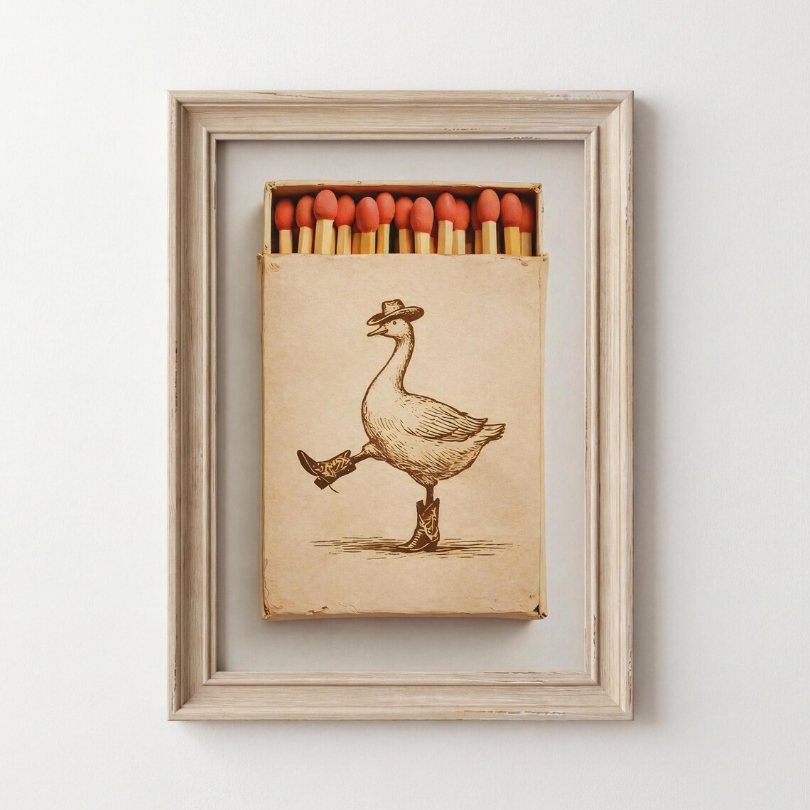 Silly Cowboy Goose Matchbook Poster, Vintage Western