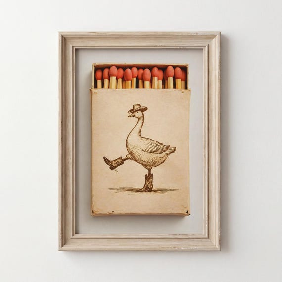 Silly Cowboy Goose Matchbook Poster, Vintage Western
