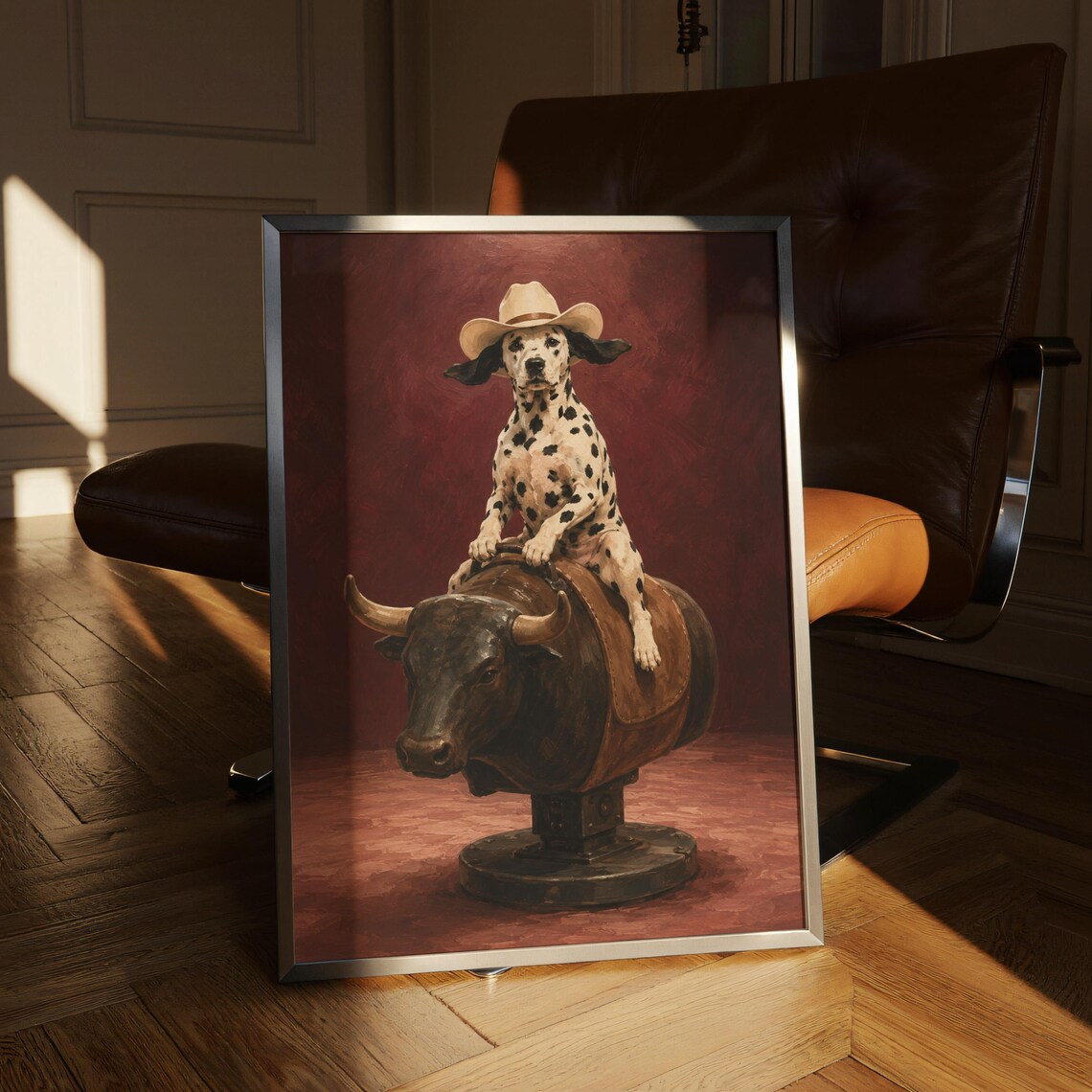 Cowboy Dalmatian Bull Poster, Funny Western Dog
