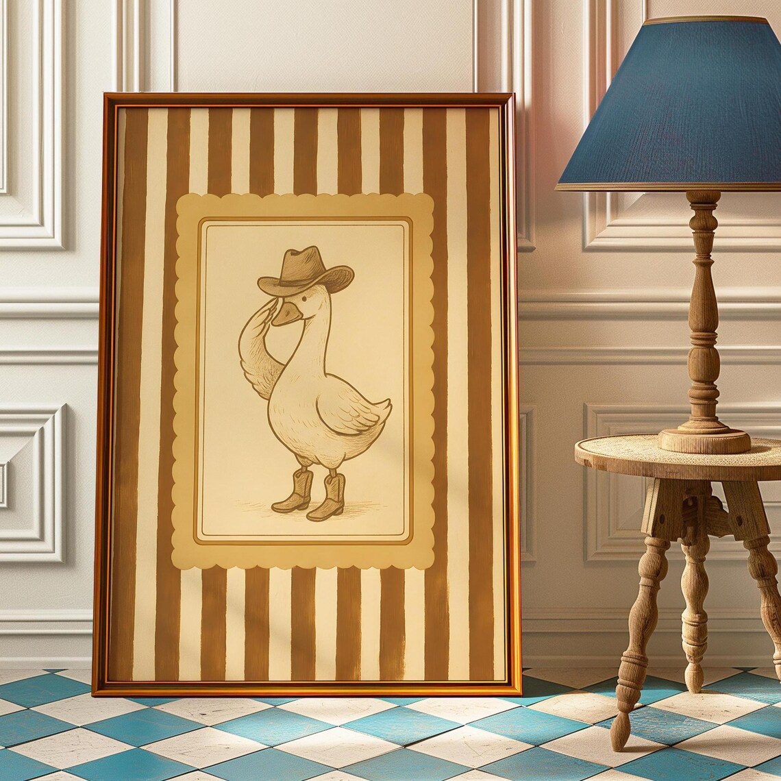 Gentleman Cowboy Goose Poster Print, Rustic Vintage