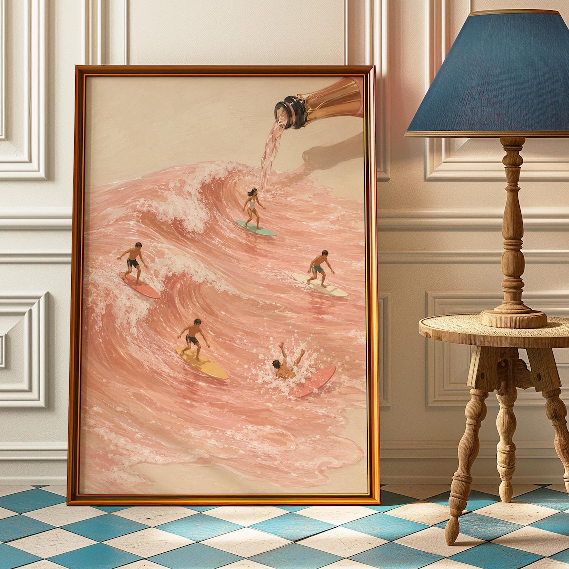 Pink Champagne Surf Coastal Summer Art Print
